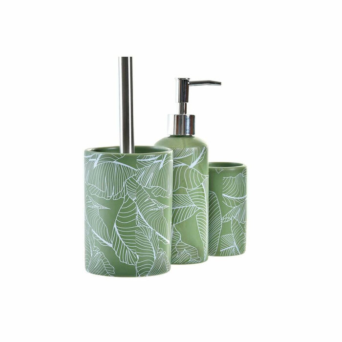 Bath Set DKD Home Decor Green Silver polypropylene Dolomite Tropical Leaf of a plant 9,5 x 9,5 x 37 cm