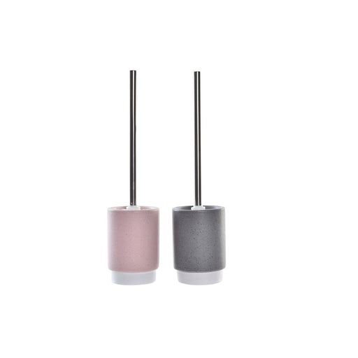 Toilet Brush DKD Home Decor Grey Pink Silver Light Pink Metal Aluminium Dolomite Urban 9,8 x 9,8 x 39 cm (2 Units)