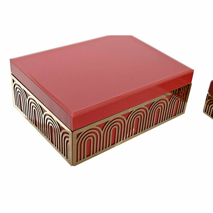 Jewelry box DKD Home Decor Metal Crystal Red Golden MDF Wood 25 x 18 x 10 cm (2 Units)