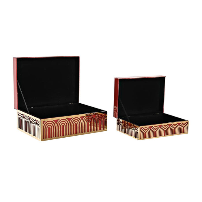 Jewelry box DKD Home Decor Metal Crystal Red Golden MDF Wood 25 x 18 x 10 cm (2 Units)