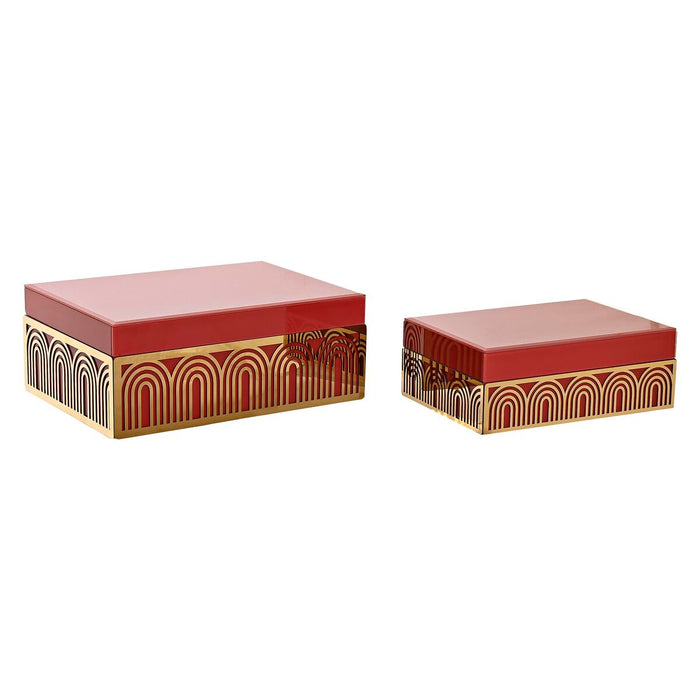 Jewelry box DKD Home Decor Metal Crystal Red Golden MDF Wood 25 x 18 x 10 cm (2 Units)