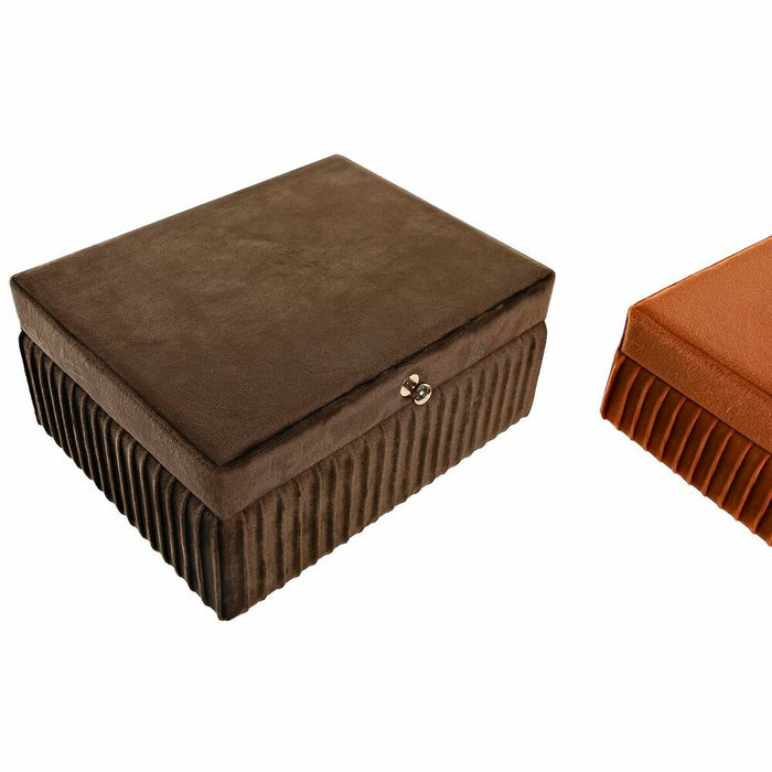 Jewelry box DKD Home Decor Velvet 23 x 18 x 10,5 cm Brown Orange 8,5 cm MDF Wood (2 Units)