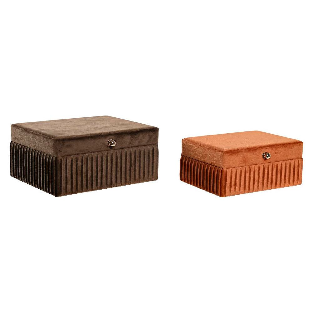 Jewelry box DKD Home Decor Velvet 23 x 18 x 10,5 cm Brown Orange 8,5 cm MDF Wood (2 Units)