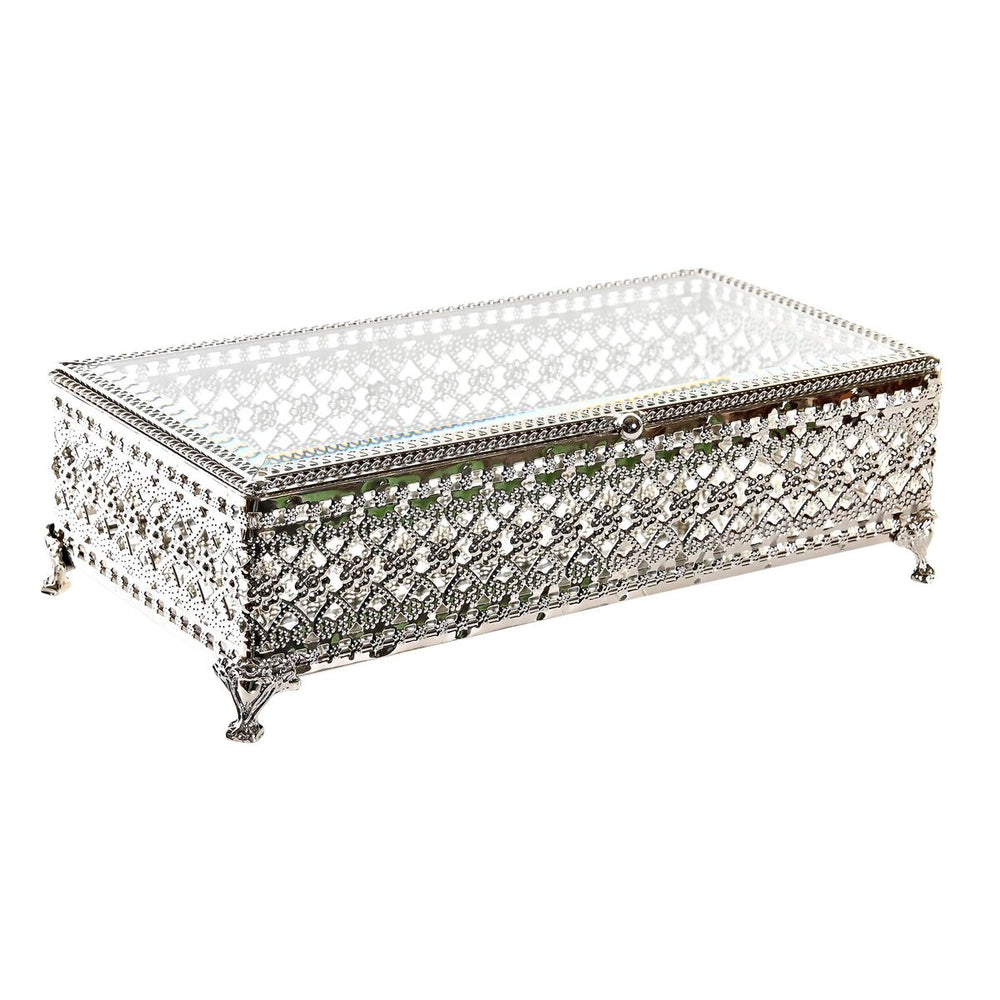 Jewelry box DKD Home Decor Crystal Silver Metal (25,5 x 12,5 x 7,5 cm)