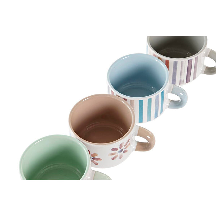 Piece Coffee Cup Set DKD Home Decor Stripes Flowers Metal Stoneware 150 ml 4 Pieces