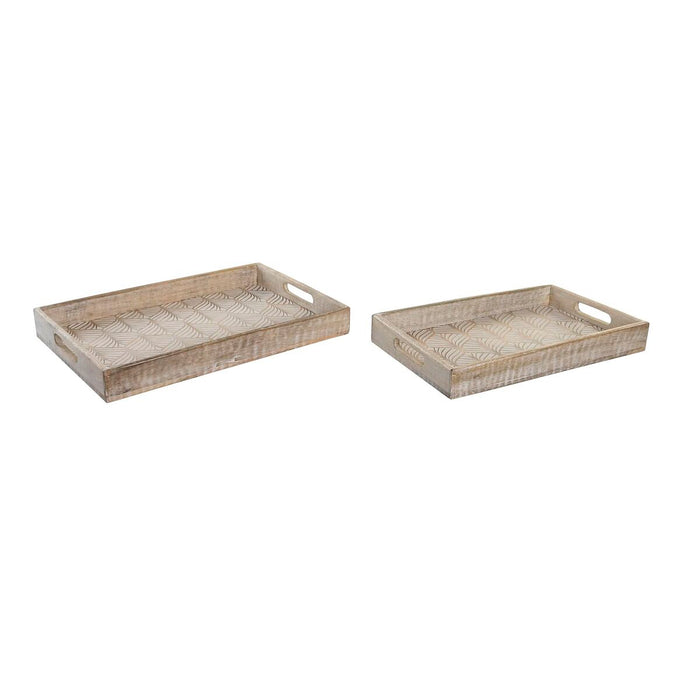 Set of trays DKD Home Decor 43 x 27,5 x 5 cm Brown Branch Mango wood Stripped (2 Units)