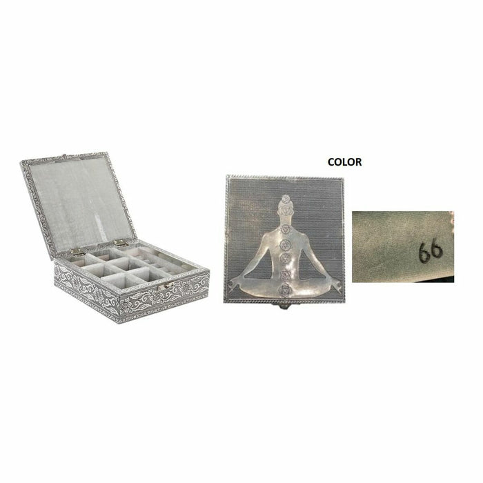 Jewelry box DKD Home Decor Silver Wood Aluminium Green 18 x 18 x 6 cm