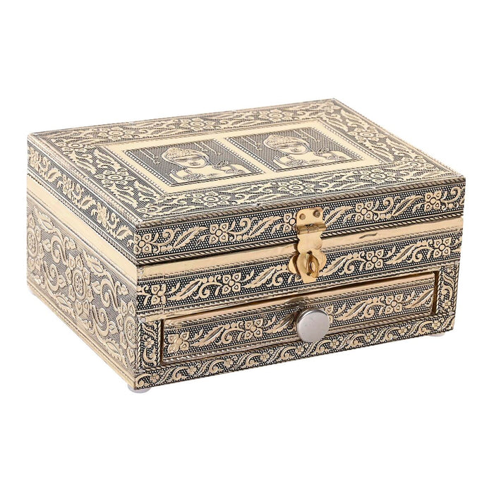 Jewelry box DKD Home Decor 17,5 x 12,5 x 8,5 cm Champagne Beige Wood Aluminium