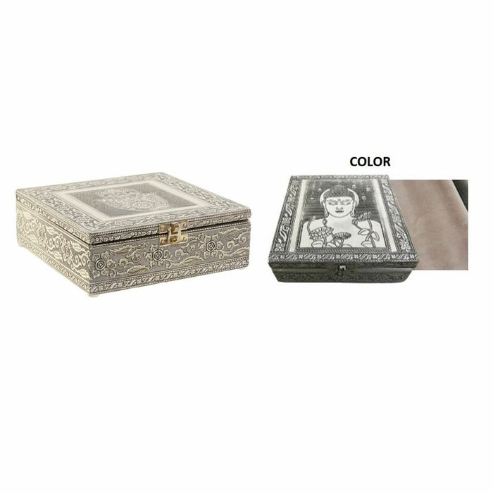 Jewelry box DKD Home Decor 17,5 x 17,5 x 6,3 cm Champagne Beige Wood Aluminium