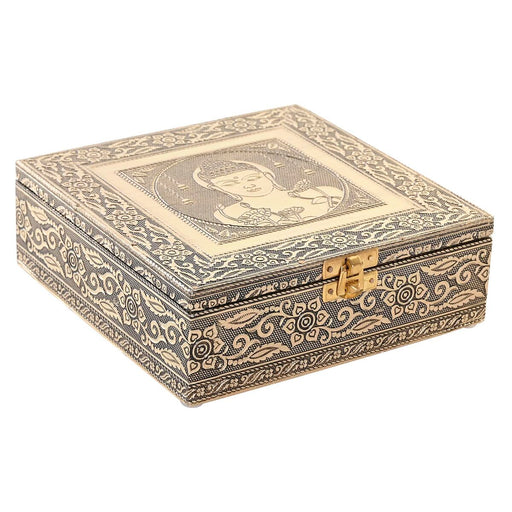 Jewelry box DKD Home Decor 17,5 x 17,5 x 6,3 cm Champagne Beige Wood Aluminium