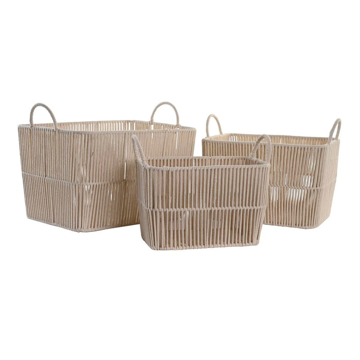 Basket set DKD Home Decor Beige Metal Cotton (39 x 29 x 31 cm)