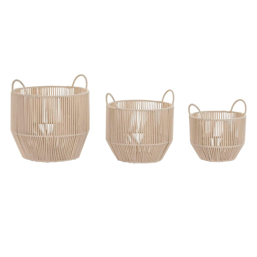 Basket set DKD Home Decor Beige Metal Cotton (35 x 35 x 36 cm)