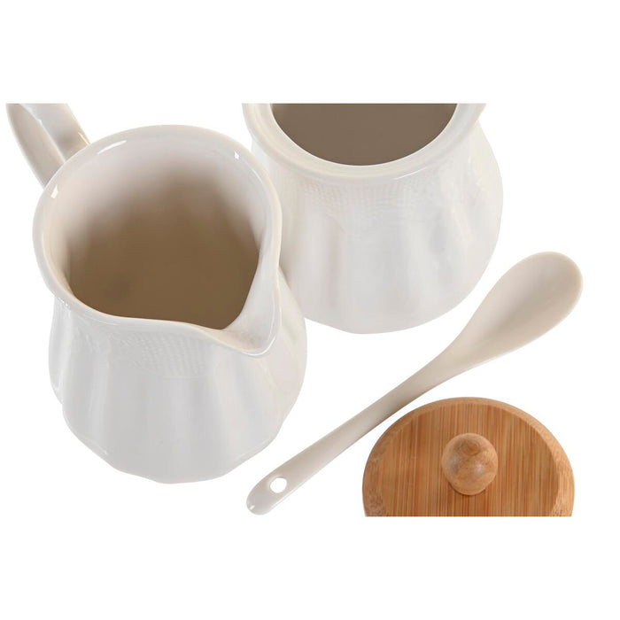 Milk jug and sugar bowl DKD Home Decor White Bamboo Aluminium Porcelain 3 Pieces 19,5 x 7,5 x 17,5 cm