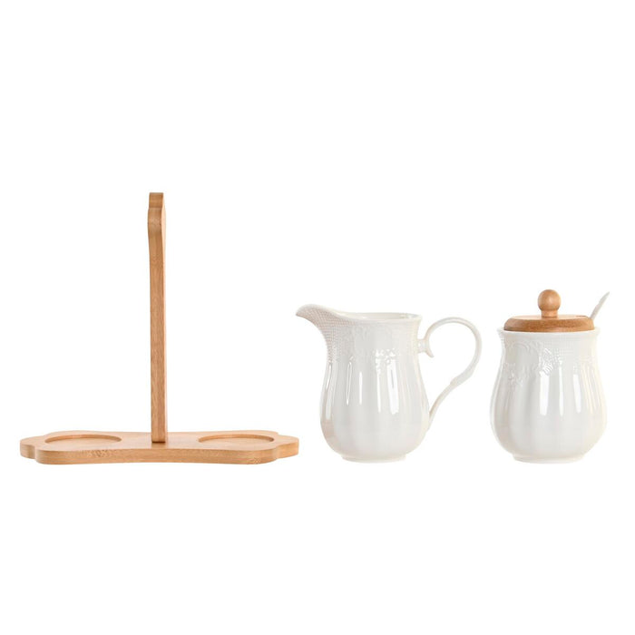 Milk jug and sugar bowl DKD Home Decor White Bamboo Aluminium Porcelain 3 Pieces 19,5 x 7,5 x 17,5 cm