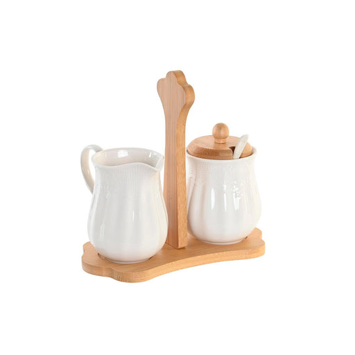 Milk jug and sugar bowl DKD Home Decor White Bamboo Aluminium Porcelain 3 Pieces 19,5 x 7,5 x 17,5 cm