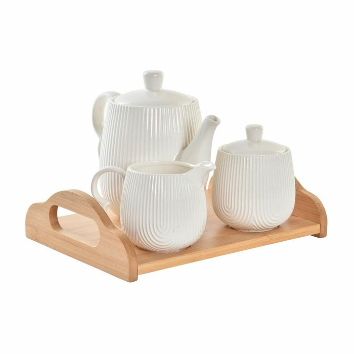 Tea Set DKD Home Decor Natural Porcelain White Bamboo