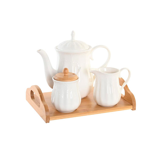 Tea Set DKD Home Decor Natural Porcelain White Bamboo