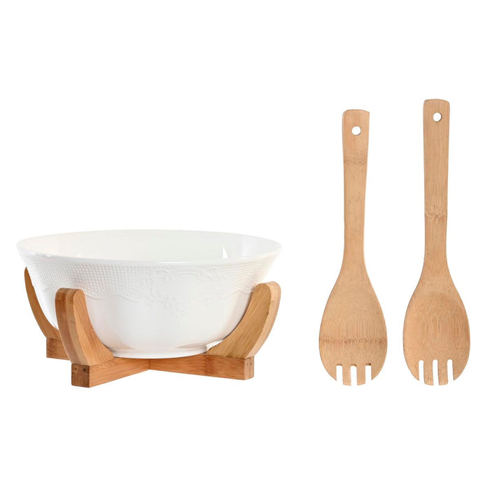 Salad Bowl DKD Home Decor 27 x 29 x 14 cm Natural Porcelain White 3 Pieces