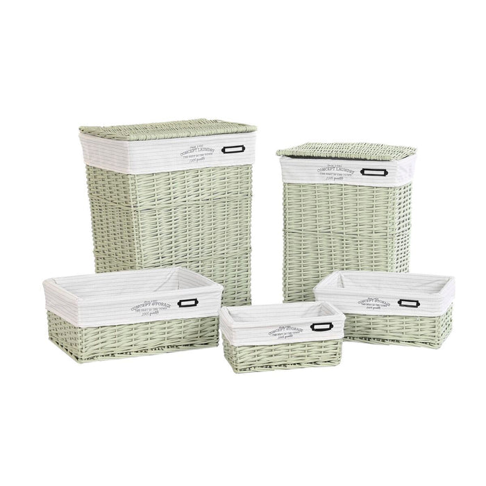 Basket set DKD Home Decor Green wicker 44 x 34 x 56 cm