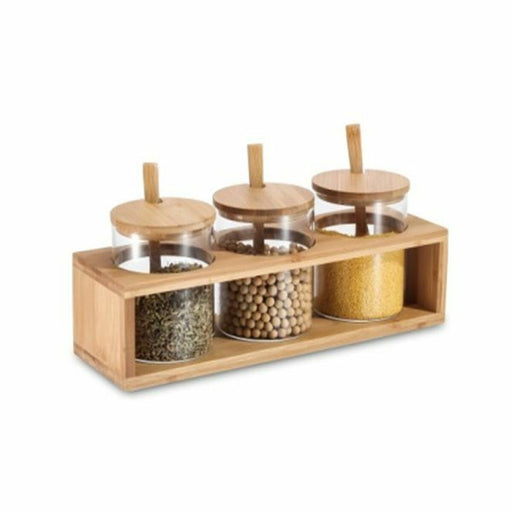 3 Tubs DKD Home Decor 31 x 11 x 10,5 cm Natural Bamboo Borosilicate Glass