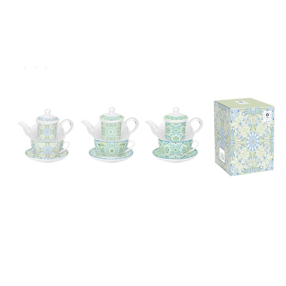 Teapot DKD Home Decor Blue White Green Crystal Porcelain (3 Units)