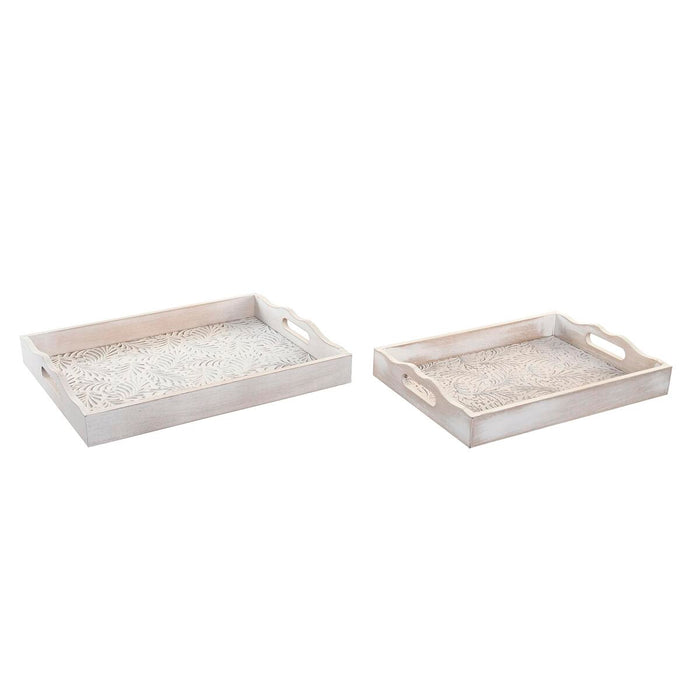 Set of trays DKD Home Decor 39 x 30 x 5 cm Aged finish Brown White Tropical MDF Wood Leaf of a plant (2 Units)