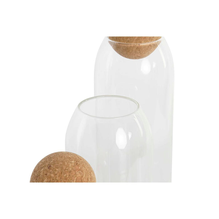 3 Tubs DKD Home Decor 9,5 x 9,5 x 28,4 cm Natural Transparent Cork Borosilicate Glass