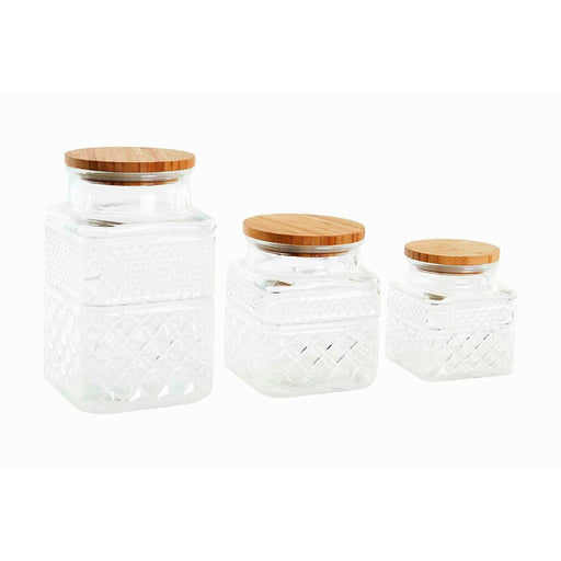 3 Tubs DKD Home Decor Transparent Natural Bamboo Crystal 12 x 12 x 20 cm