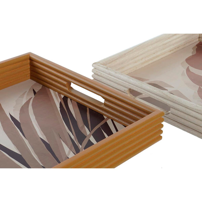 Set of trays DKD Home Decor Natural Mustard MDF Wood 40 x 5 x 30 cm Boho (2 Units)