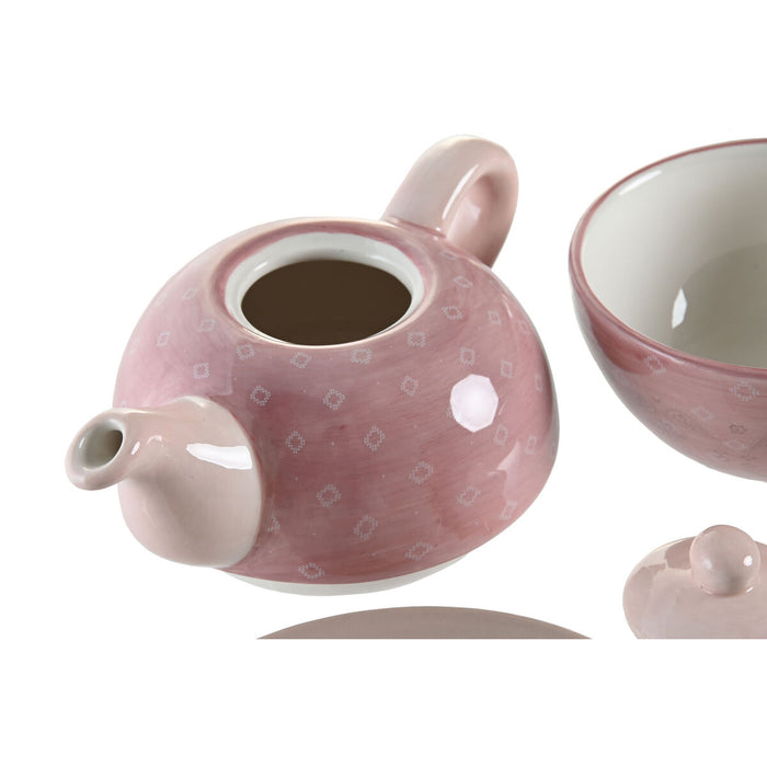 Tea Set DKD Home Decor Pink White 750 ml Dolomite (3 Units)