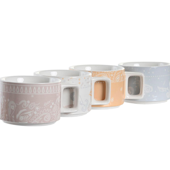 Piece Coffee Cup Set DKD Home Decor Yellow Blue White Red Metal Bamboo Dolomite 4 Pieces 260 ml