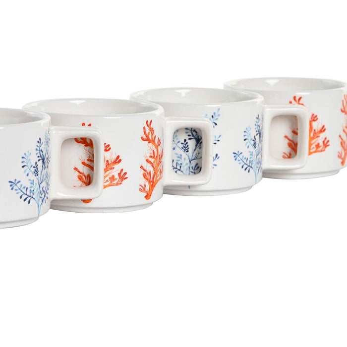 Piece Coffee Cup Set DKD Home Decor Blue Metal Fuchsia 260 ml 4 Pieces Dolomite