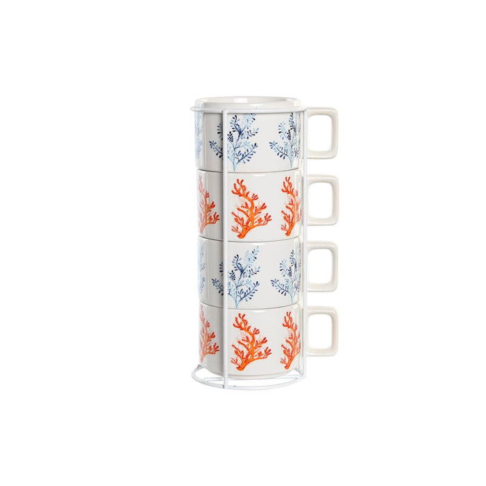 Piece Coffee Cup Set DKD Home Decor Blue Metal Fuchsia 260 ml 4 Pieces Dolomite