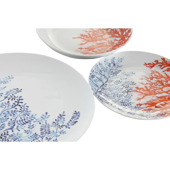 Dinnerware Set DKD Home Decor Blue Fuchsia Porcelain Coral 18 Pieces 27 x 27 x 3 cm