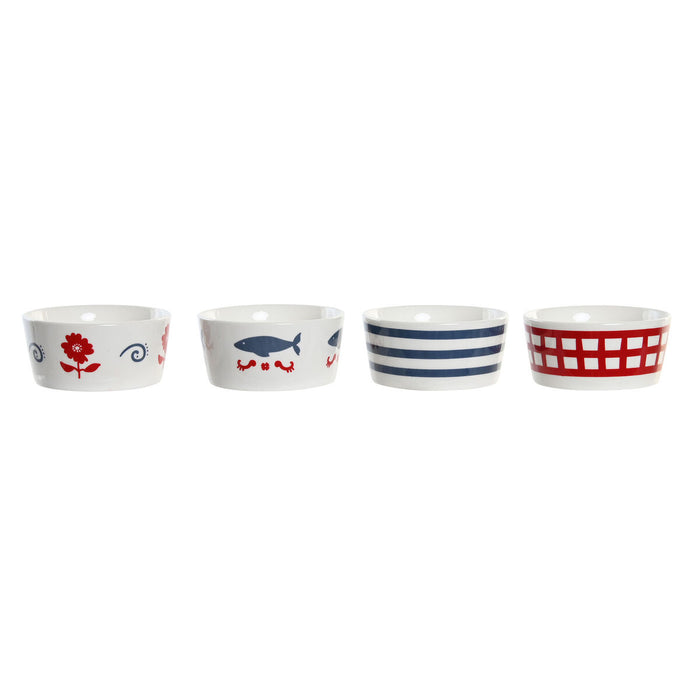 Appetizer Set DKD Home Decor 19,7 x 19,7 x 1 cm Natural Red Blue White Stoneware Mediterranean Houses