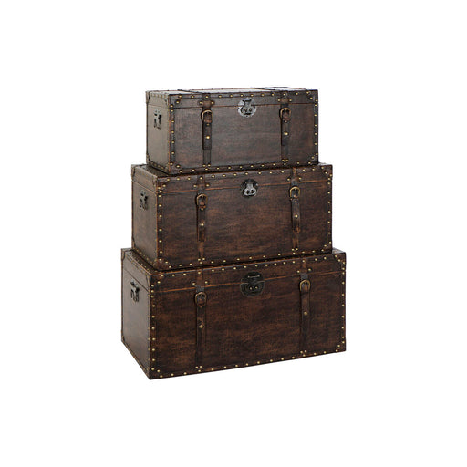 Set of Chests DKD Home Decor 79 x 40,5 x 40,5 cm Wood Polyurethane Dark brown Vintage