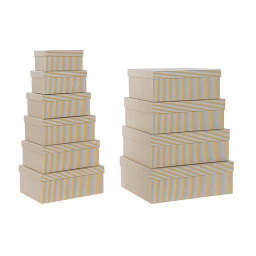 Set of Stackable Organising Boxes DKD Home Decor White Squared Cardboard Mustard (43,5 x 33,5 x 15,5 cm)