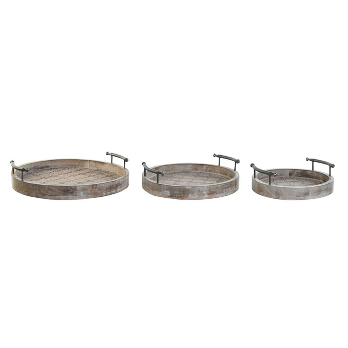 Set of trays DKD Home Decor 46 x 46 x 10 cm Natural Black Metal White Mango wood Indian Man