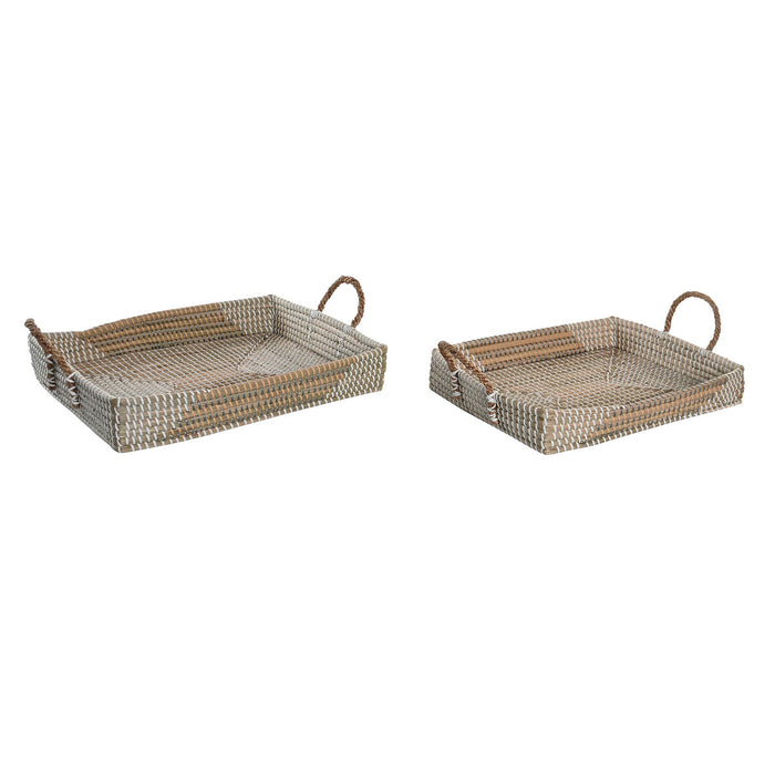 Set of trays DKD Home Decor Natural Yellow Tropical Seagrass (48 x 38 x 15 cm) (2 Units)