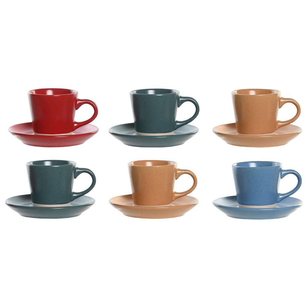 Set of Mugs with Saucers DKD Home Decor Red Blue Green Yellow Stoneware 90 ml