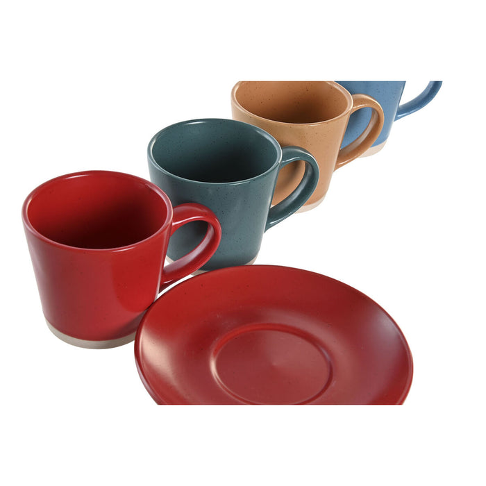 Set of Mugs with Saucers DKD Home Decor Red Blue Green Yellow Stoneware 180 ml