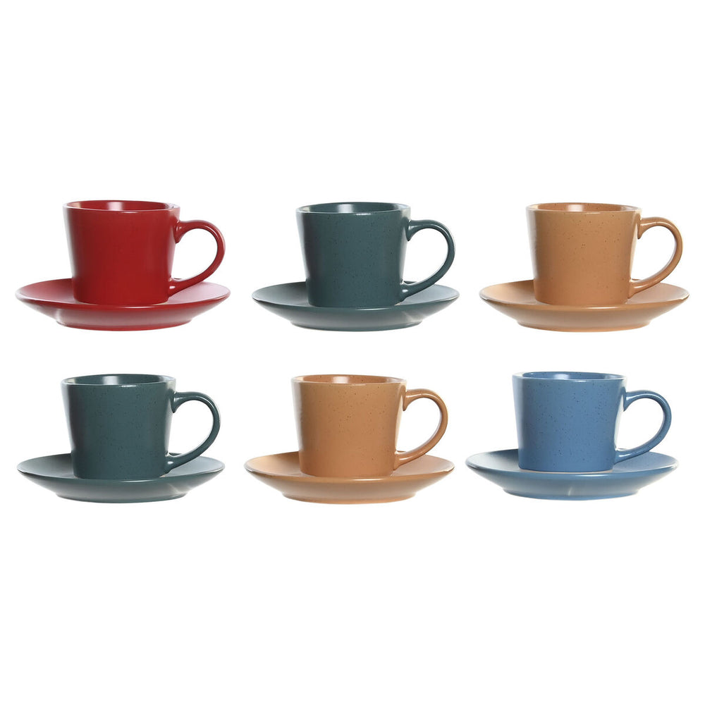 Set of Mugs with Saucers DKD Home Decor Red Blue Green Yellow Stoneware 180 ml