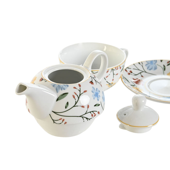 Tea Set DKD Home Decor Porcelain Blue Terracotta White Yellow (3 Units)