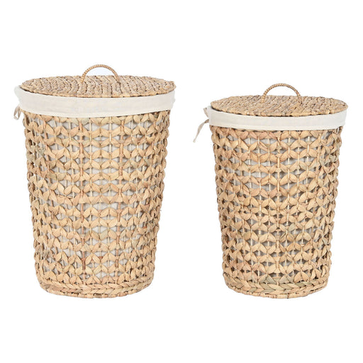 Laundry basket DKD Home Decor Natural Brown White Tropical 40 x 40 x 58 cm