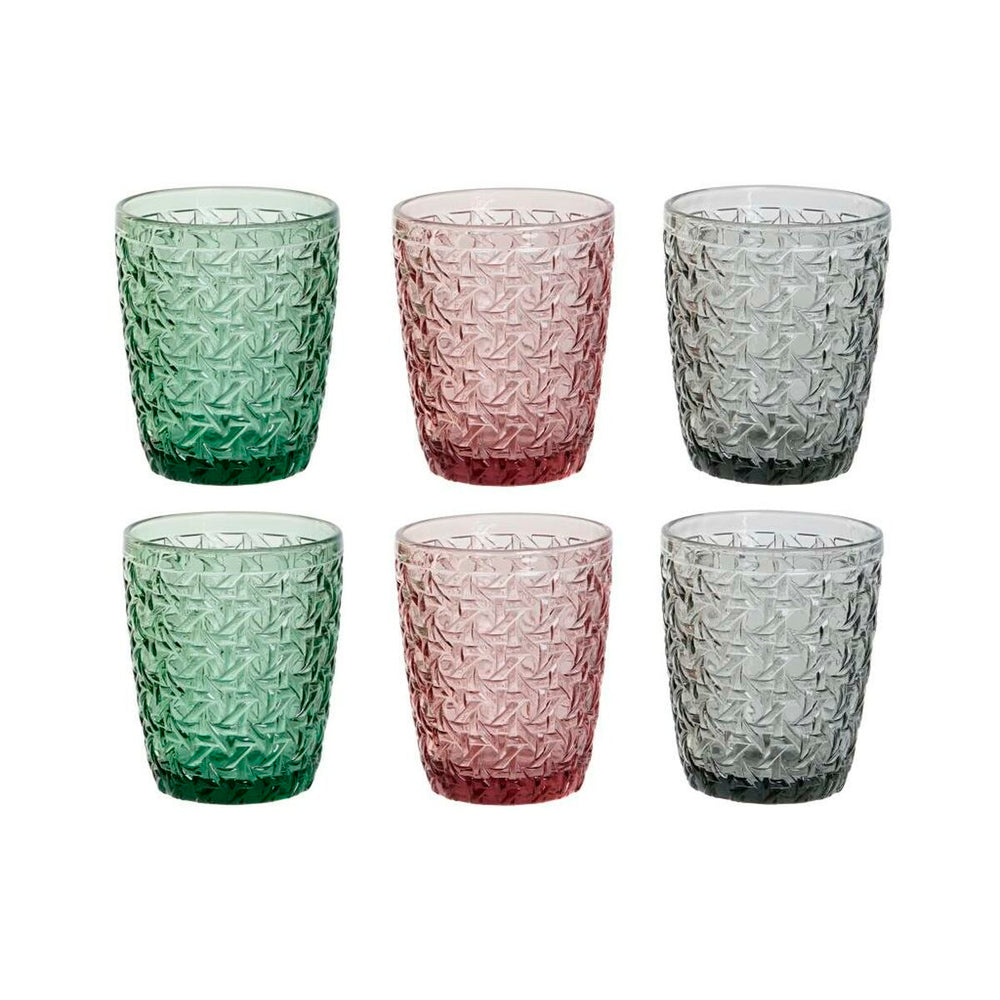 Set of glasses DKD Home Decor Green Grey Pink Crystal With relief 240 ml (6 Units)