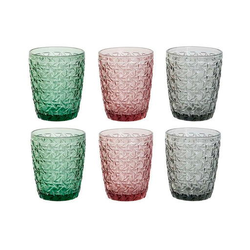 Set of glasses DKD Home Decor Green Grey Pink Crystal With relief 240 ml (6 Units)