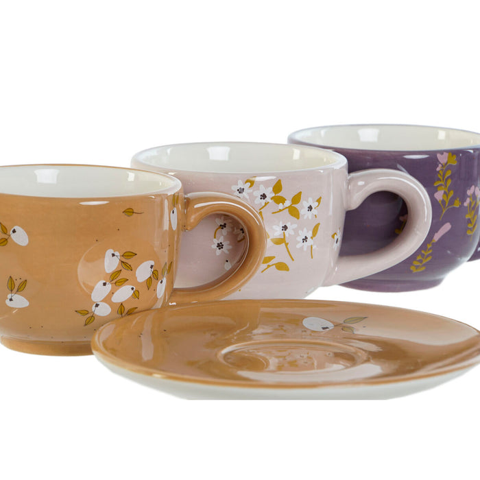 Piece Coffee Cup Set DKD Home Decor Yellow Pink Mustard Lilac Metal 180 ml