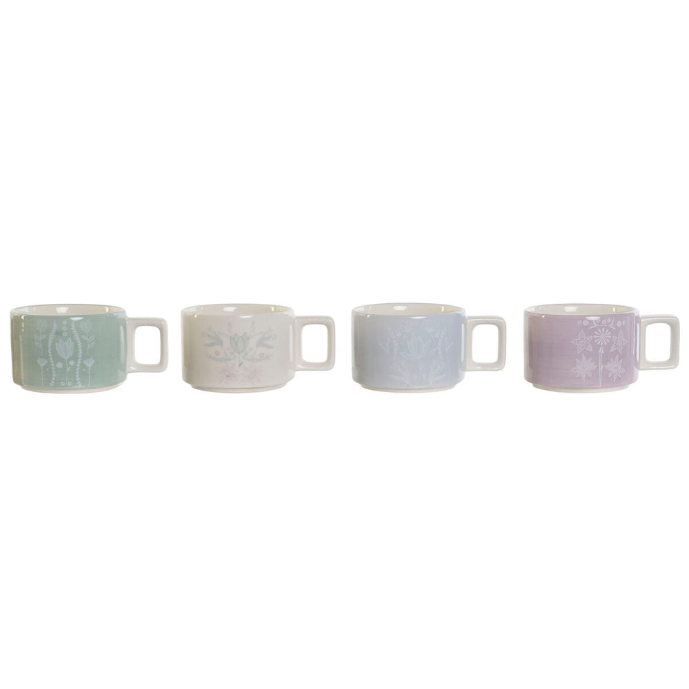 Piece Coffee Cup Set DKD Home Decor Green Sky blue Lilac Metal Bamboo 260 ml