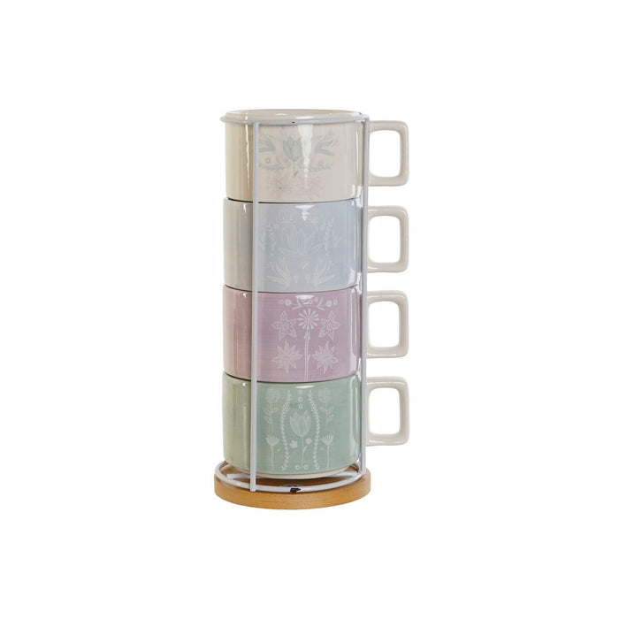 Piece Coffee Cup Set DKD Home Decor Green Sky blue Lilac Metal Bamboo 260 ml