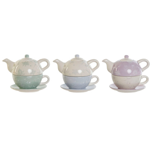 Teapot DKD Home Decor Blue White Green Lilac Dolomite 750 ml (3 Units)